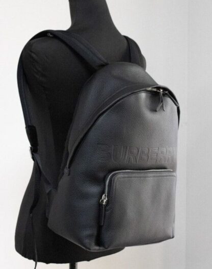 Burberry - Abbeydale Branded Black Pebbled Leather Backpack Shoulder Bookbag