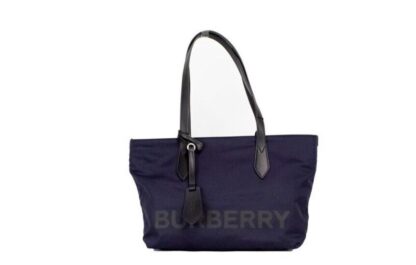 Burberry - Small Navy Blue Logo Econyl Nylon Tote Shoulder Handbag Purse