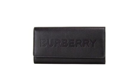 Burberry - Porter Black Grained Leather Branded Logo Embossed Clutch Flap Wallet