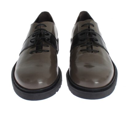 AI_ - Elegant Gray Brown Leather Lace-up Shoes