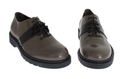 AI_ - Elegant Gray Brown Leather Lace-up Shoes