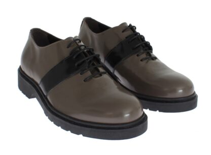 AI_ - Elegant Gray Brown Leather Lace-up Shoes