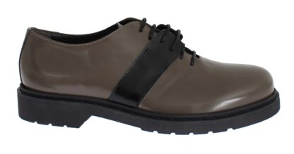 AI_ - Elegant Gray Brown Leather Lace-up Shoes