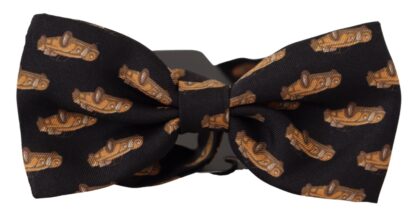 Dolce & Gabbana - Black Orange Car Print Silk Bow Tie