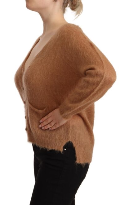 PINK MEMORIES - Chic Brown Knit Cardigan with Front Button Closure