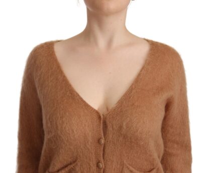 PINK MEMORIES - Chic Brown Knit Cardigan with Front Button Closure