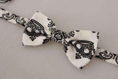 Dolce & Gabbana - Elegant White Silk Bow Tie with Crown Pattern