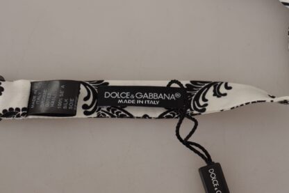 Dolce & Gabbana - Elegant White Silk Bow Tie with Crown Pattern