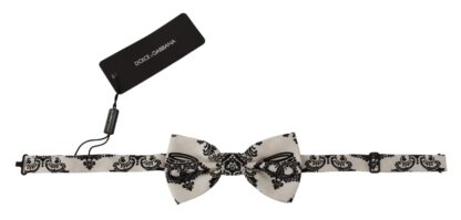 Dolce & Gabbana - Elegant White Silk Bow Tie with Crown Pattern