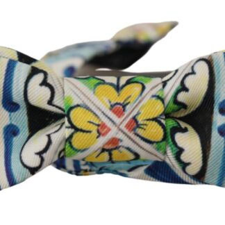 Dolce & Gabbana - Elegant White Silk Bow Tie with Crown Pattern