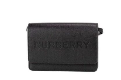 Burberry - Hampshire Small Black Embossed Logo Smooth Leather Crossbody Handbag