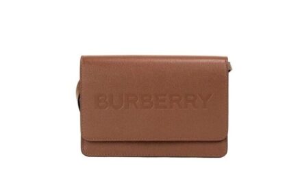 Burberry - Hampshire Small Tan Embossed Logo Smooth Leather Crossbody Handbag