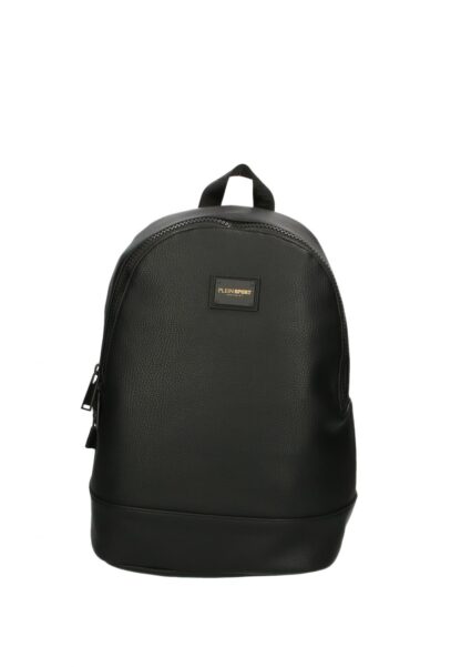 Plein Sport - Sleek Black Designer Backpack with Metal Logo