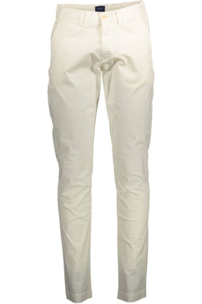 Gant - White Cotton Men Slim Trouser