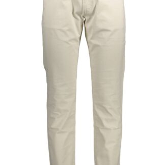 Gant - White Cotton Men Slim Trouser