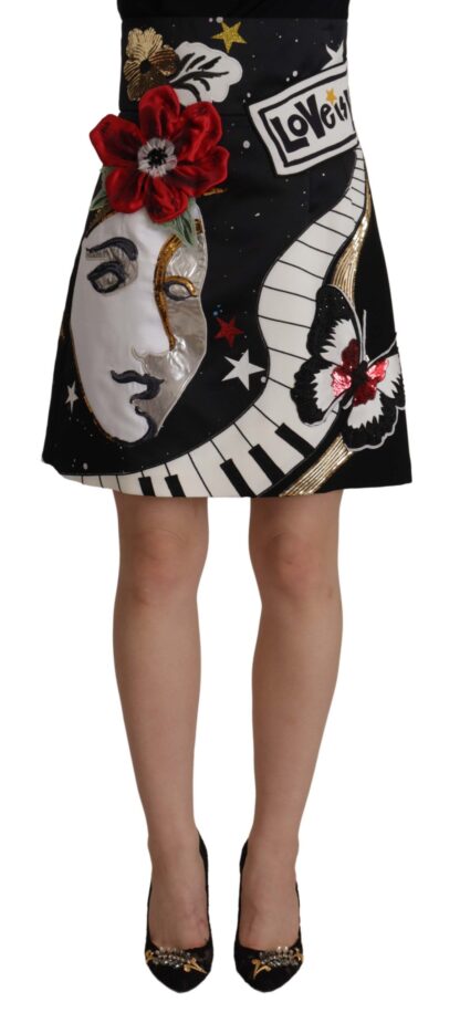 Dolce & Gabbana - High-Waist A-Line Embellished Black Skirt