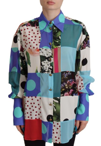 Dolce & Gabbana - Elegant Multicolor Silk Floral Polka Dot Blouse