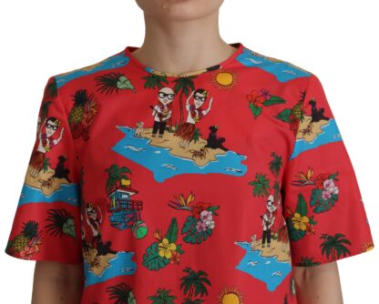 Dolce & Gabbana - Red Multicolor Beach Motif Cotton T-Shirt