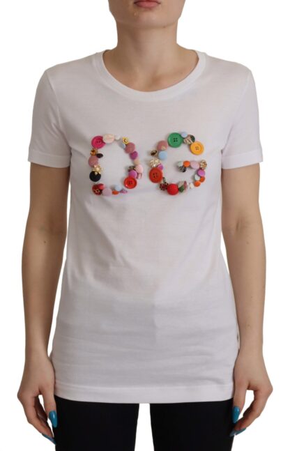 Dolce & Gabbana - Elegant Short Sleeve Cotton Top with DG Button Detail