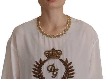 Dolce & Gabbana - Elegant Silk Blouse with Gold Crown Embroidery