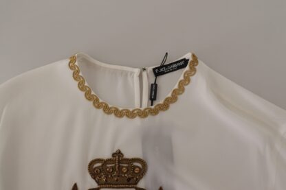 Dolce & Gabbana - Elegant Silk Blouse with Gold Crown Embroidery