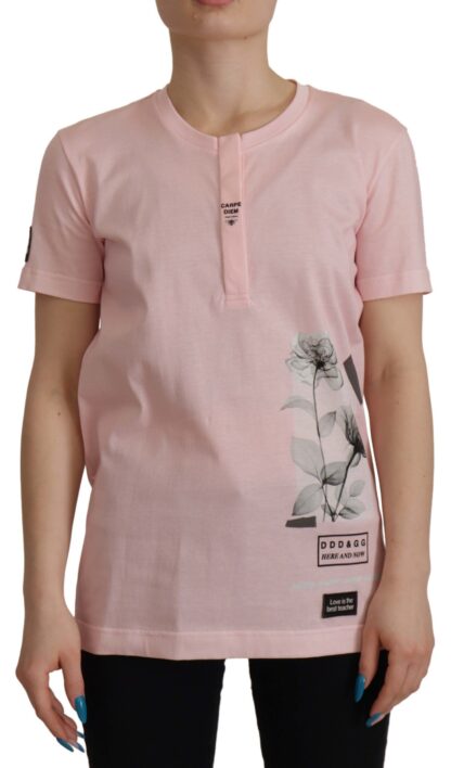 Dolce & Gabbana - Floral Henley Cotton Tee in Pink