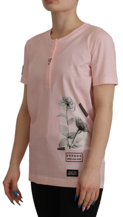 Dolce & Gabbana - Floral Henley Cotton Tee in Pink