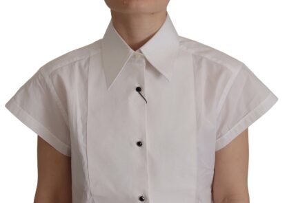 Dolce & Gabbana - Elegant Sleeveless Tuxedo Blouse with Crystal Buttons