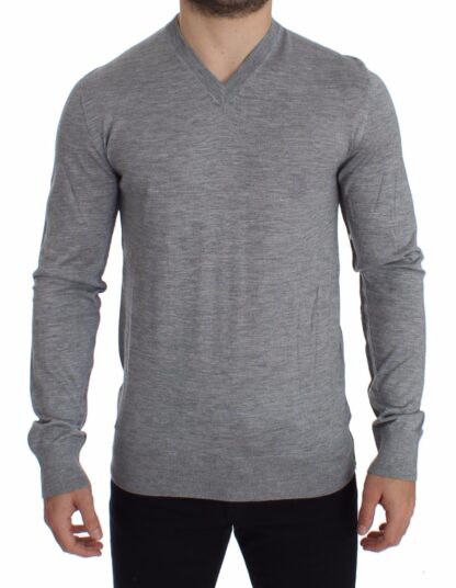 Dolce & Gabbana - Elegant Gray Silk-Cashmere V-Neck Sweater