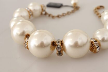 Dolce & Gabbana - Elegant Faux Pearl Charm Necklace with Crystal Accents