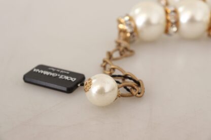 Dolce & Gabbana - Elegant Faux Pearl Charm Necklace with Crystal Accents