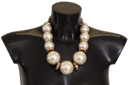 Dolce & Gabbana - Elegant Faux Pearl Charm Necklace with Crystal Accents