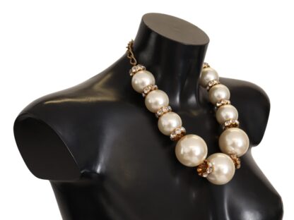 Dolce & Gabbana - Elegant Faux Pearl Charm Necklace with Crystal Accents