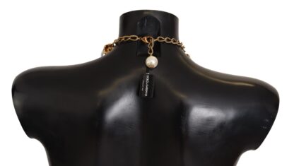 Dolce & Gabbana - Elegant Faux Pearl Charm Necklace with Crystal Accents