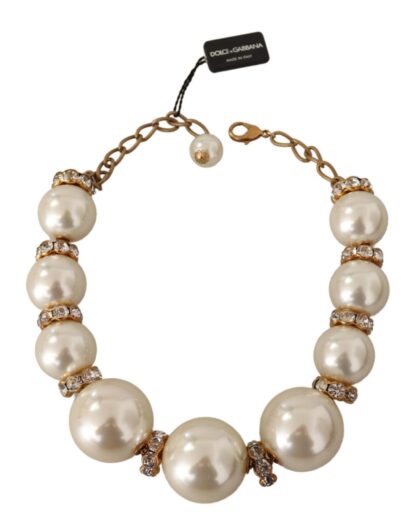 Dolce & Gabbana - Elegant Faux Pearl Charm Necklace with Crystal Accents