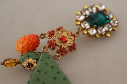 Dolce & Gabbana - Elegant Floral Cactus Drop Clip-On Earrings