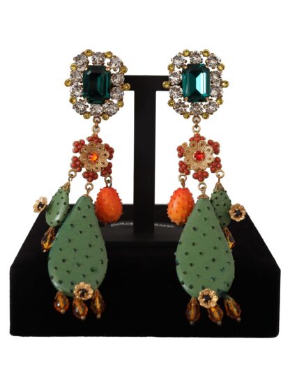 Dolce & Gabbana - Elegant Floral Cactus Drop Clip-On Earrings