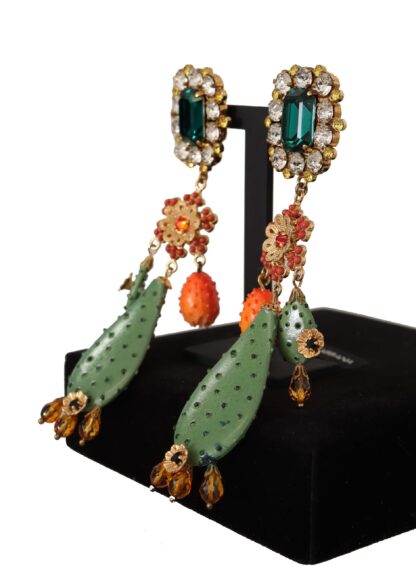 Dolce & Gabbana - Elegant Floral Cactus Drop Clip-On Earrings