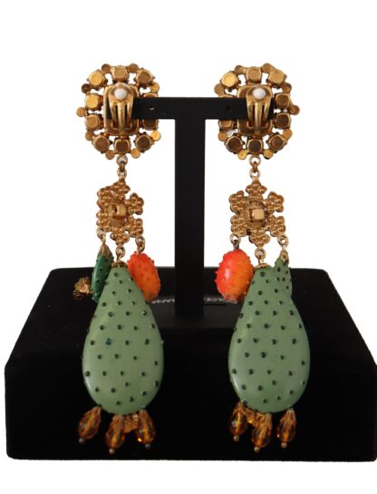 Dolce & Gabbana - Elegant Floral Cactus Drop Clip-On Earrings