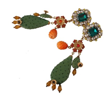 Dolce & Gabbana - Elegant Floral Cactus Drop Clip-On Earrings