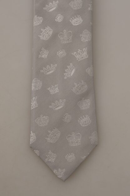 Dolce & Gabbana - Elegant Silk Gray Crown Print Bow Tie