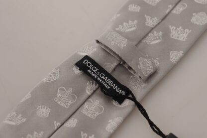 Dolce & Gabbana - Elegant Silk Gray Crown Print Bow Tie