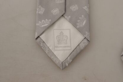 Dolce & Gabbana - Elegant Silk Gray Crown Print Bow Tie