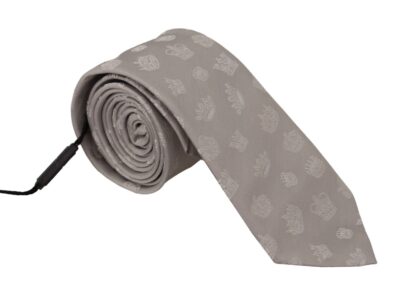 Dolce & Gabbana - Elegant Silk Gray Crown Print Bow Tie