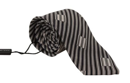 Dolce & Gabbana - Elegant Black White Silk Bow Tie