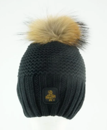 Refrigiwear - Chic Black Pompon Hat with Logo Accent