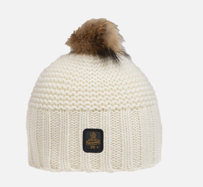 Refrigiwear - Chic Winter White Hat with Raccoon Pompon