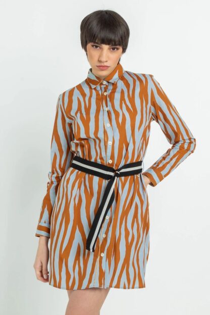 Imperfect - Chic Patterned Chemisier Dress with Belt