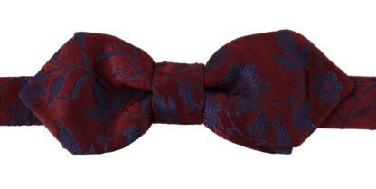 Dolce & Gabbana - Maroon Silk Bow Tie with Blue Flower Pattern