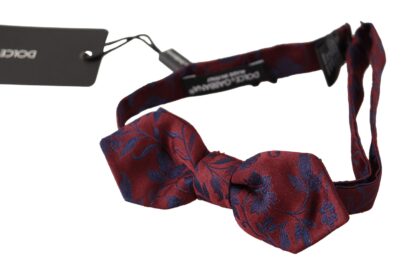 Dolce & Gabbana - Maroon Silk Bow Tie with Blue Flower Pattern